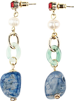 Earring With Red Stones And Charms
