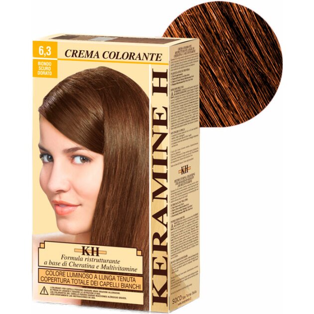 Keramine H - Крем-краска для волос Crema Colorante тон 6.3 темно-золотистый блонд 40мл + 60мл 101134