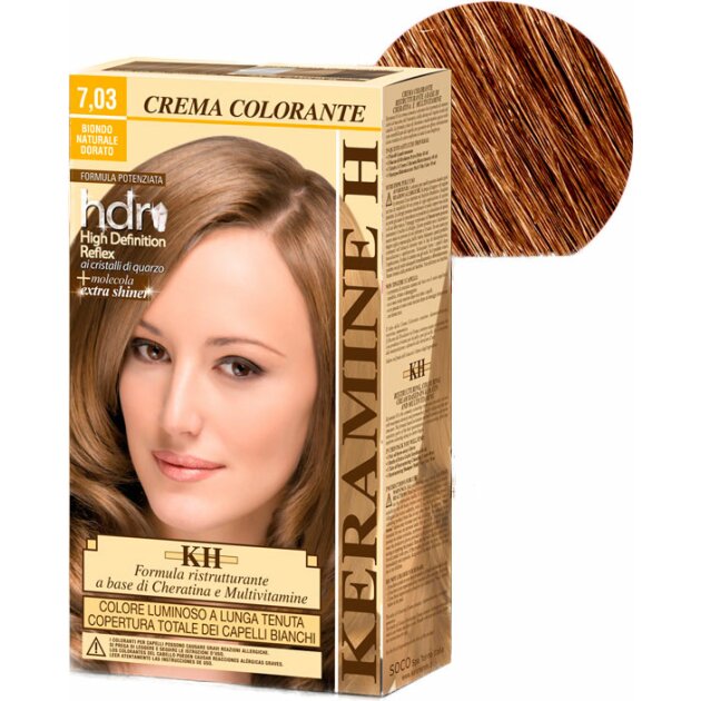 Keramine H - Крем-краска для волос Crema Colorante тон 7,03 натурально-золотистый блонд 40мл + 60мл 310703