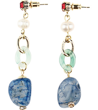 Earring With Red Stones And Charms