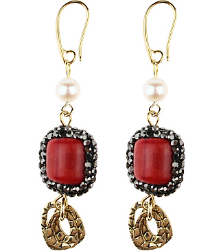 Red Chain Earring With Stone